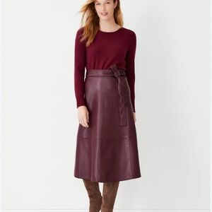 Ann Taylor Deep Burgundy Wine A-Line Vegan Leather Skirt with Belt Women’s 6